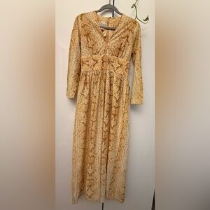 Vintage Avalon Classics Snakeskin Patterned Long Sleeve empire waist maxi Dress